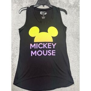 Disney Mickey Mouse Tank Top Womens Medium Black Gradient Graphic High Low‎ Hem